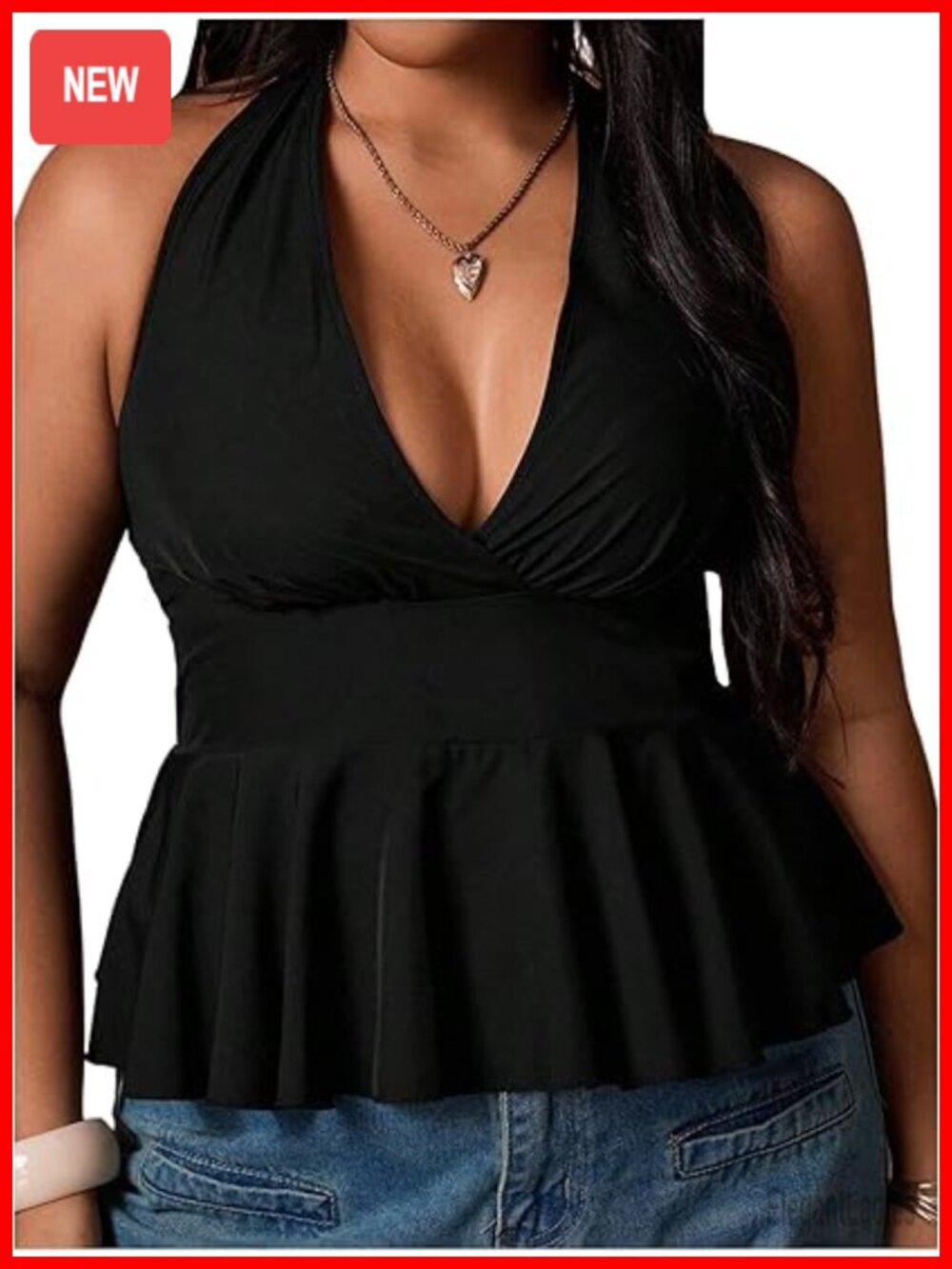 Women's Plus Size Y2K Backless Halter Top Sleeveless Ruffle Peplum Going Out